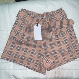 Belted Plaid Cuffed Shorts